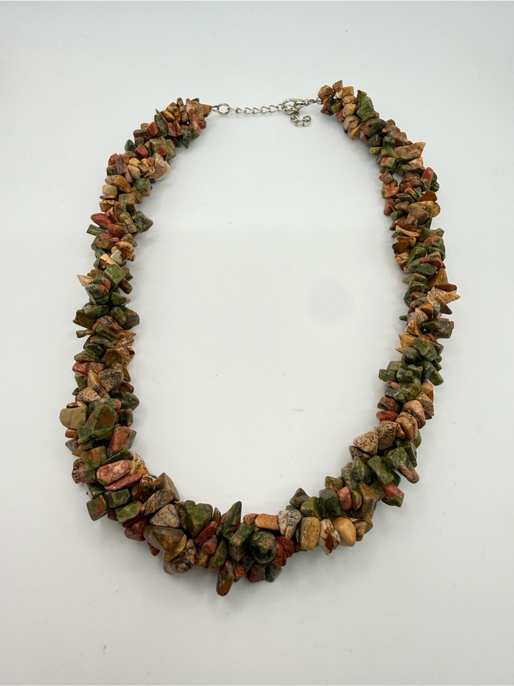 Unakite Jasper Natural Stone Chip Multi Strand Necklace 19”